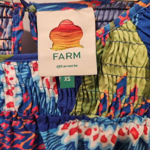 Farm Rio Macaw cotton long-sleeve blue midi dress size XS - Picture 5 of 8